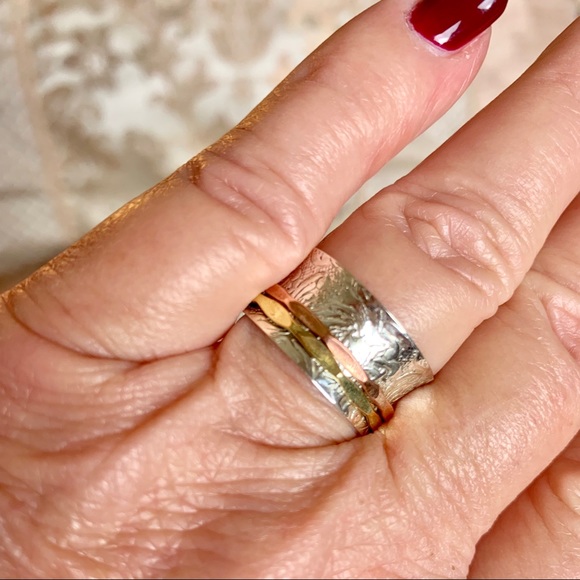 Sterling Silver Spinner Ring, Gold & Copper Bands - Picture 6 of 8